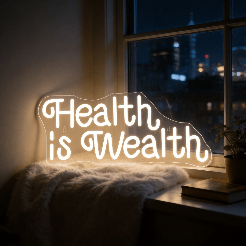 Health Wellness Lifestyle - Health is Wealth Neon Sign LED